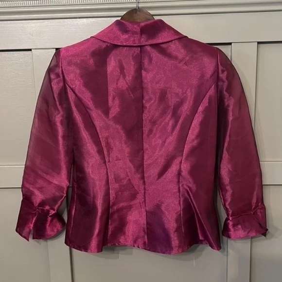 Alex Evenings Fuchsia Formal Evening Blazer Jacket Metallic Sheer Size Small - Picture 10 of 11